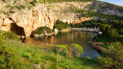 Spring photo of famous Lake Vouliagmeins, Athens riviera, Attica, Greece