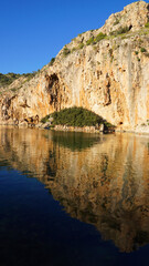 Photo of lake Vouliagmenis on a spring morning, Athens Riviera, Attica, Greece