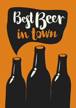 vector banner with three bottles and inscription best beer in town in retro style