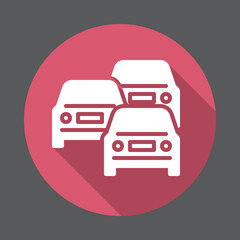 Traffic jam flat icon. Round colorful button, circular vector sign with long shadow effect. Flat style design