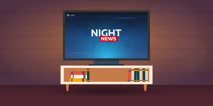 Mass media. Night news banner. Live. TV show.