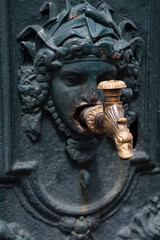 Fountain detail in the walled town of Concarneau, Brittany, France