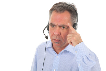 Genervter Mann mit Headset