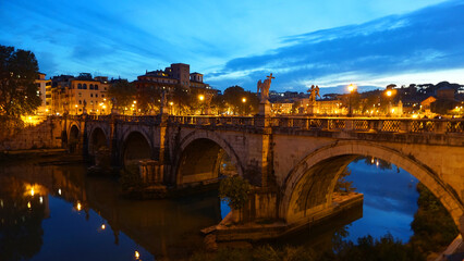 Night shot of iconic Castel di Saint Angelo, Rome, Italy