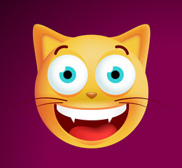 Cute Very Happy Emoticon Cat on Dark Background. Isolated Vector Illustration 