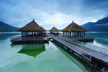 Scenery at Floating Restaurant in Lake Batur Kintamani, Bali