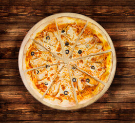 BBQ chicken pizza with olives. This picture is perfect for you to design your restaurant menus. Visit my page. You will be able to find an image for every pizza sold in your cafe or restaurant.  