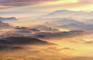 Fototapeta na wymiar beautiful landscape. mountain and fog valley,Mountain layer in morning sun light. at Chiangdao mountain,Chiangmai Thailand