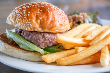 hamburger with fries