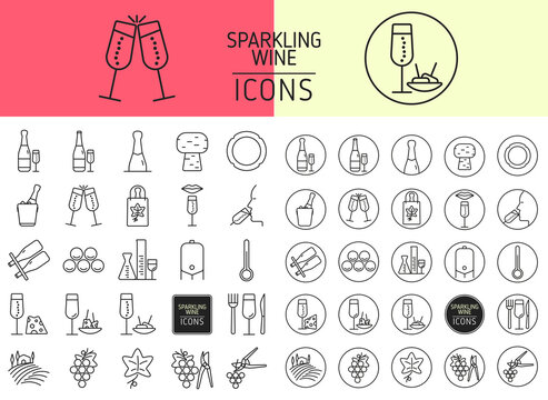 Set of sparkling wine icons for web and designs