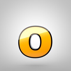 Gold letter O lowercase with black fillet