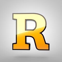 Gold letter R uppercase with black fillet