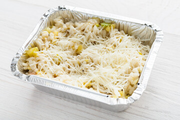 Healthy food take away in foil box