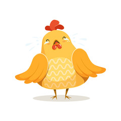 Cute cartoon chick bird crying colorful character vector Illustration