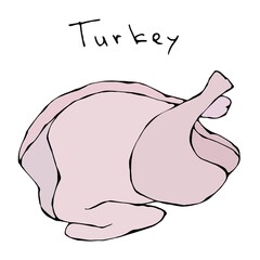 Raw Turkey Full Carcass. Realistic Vector Illustration Isolated Hand Drawn Doodle or Cartoon Style Sketch. Fresh Fowl Meat.