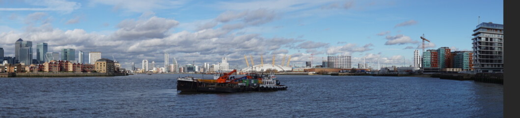 Naklejka premium Photo of Canary Warf in isle of dogs as seen from Greenwich, London, United Kingdom