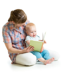 Mother and child reading a book together