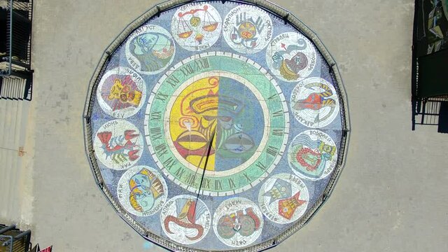 Aerial view of the sundial on the sea promenade of Svetlogorsk, Russia