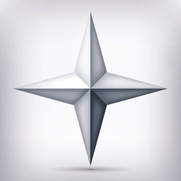 Volume four-pointed gray star, 3d object, geometry shape, mesh version, abstract vector 