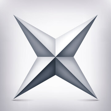 Volume four-pointed gray star, 3d object, geometry shape, mesh version, abstract vector 