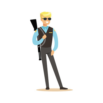 Police agent with rifle character vector Illustration