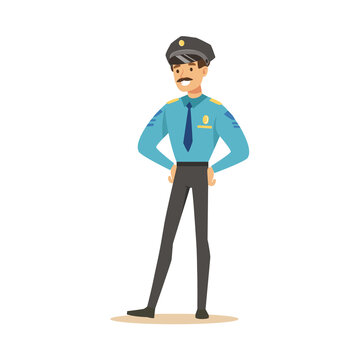 Smiling police officer standing character vector Illustration