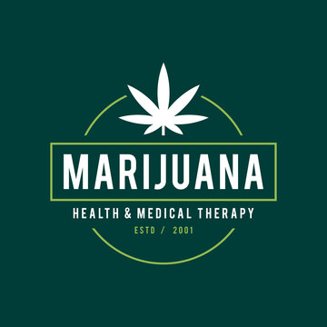 Vintage Marijuana label design, Cannabis Health and Medical therapy, vector illustration