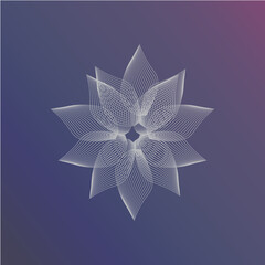 Naklejka premium Abstract futuristic vector illustration of a lotus made in a modern style. Abstract flower made with the help of particles, curves and fractals. Great as dynamic background. Moiré fringes art style.
