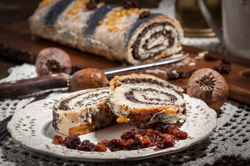 Pieces of poppy seed cake on a plate.