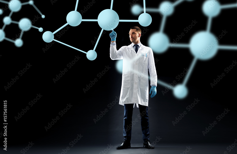 Canvas Prints scientist in lab coat with molecules