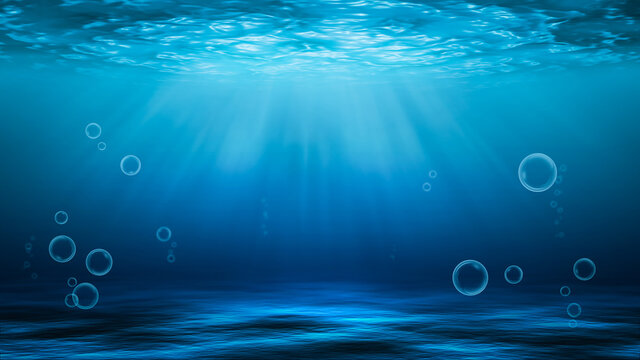 Sunbeams and Sea deep or ocean underwater as a background.