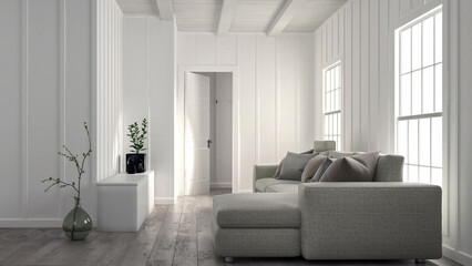 Minimalist bright white living room interior
