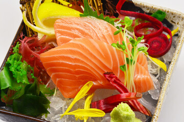 Close up Salmon sashimi, Japanese style