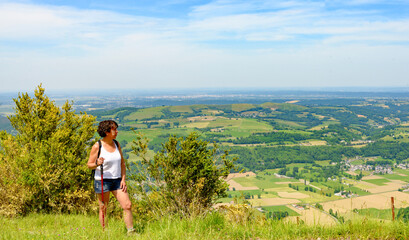 woman go hiking in the mountains