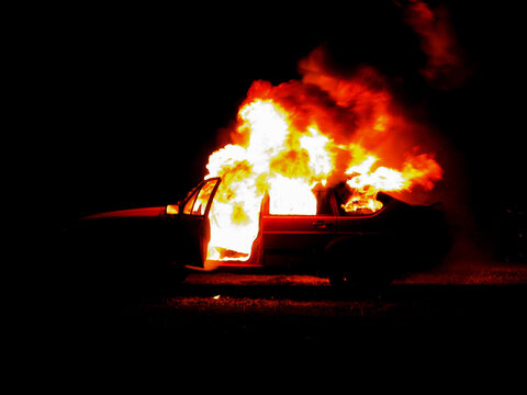 Burning Car On The Road In The Night, Burning Man