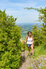 woman go hiking in the mountains