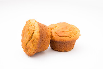 Set of two muffins on white background