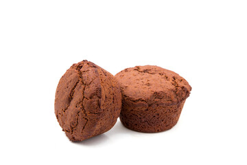 Set of chocolate muffins on white background