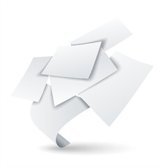 Flying paper pile, clean sheets chaos, vector illustration.
