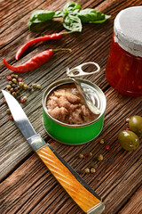 Canned tuna with other ingredients around