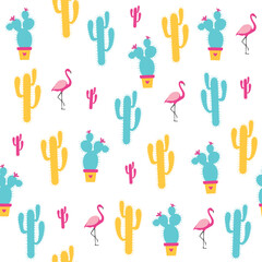 Cactuses seamless pattern on a white background. Vector illustration
