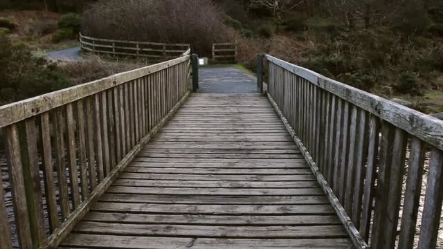 Walking on Wooden Bridge Over Water