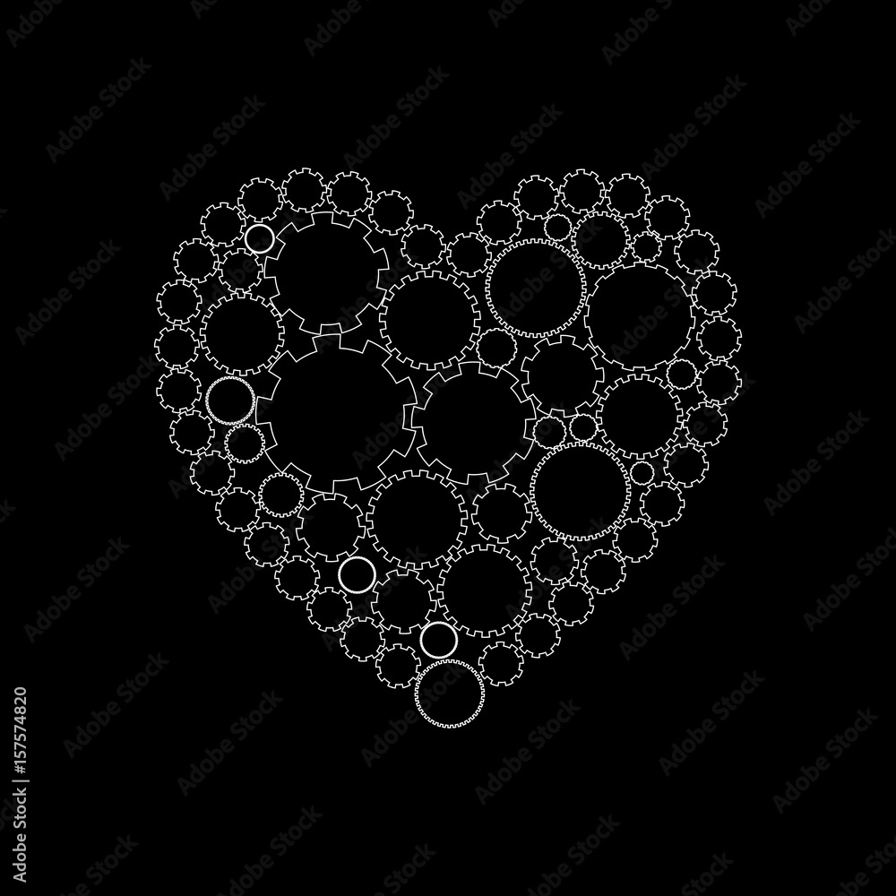 Wall mural Abstract heart shape love symbol, abstract heart with gears, romantic, education, romance, happy, art feeling. Vector illustration.