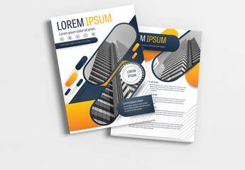 Brochure Layout with Dark Blue and Orange Accents 1
