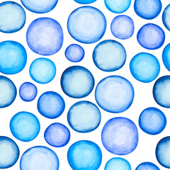 Blue watercolor stains seamless pattern