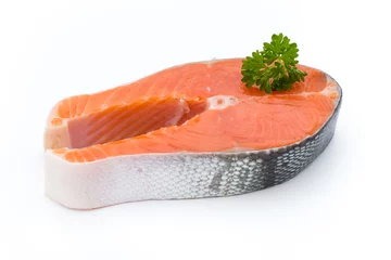 Fototapeten salmon steak close-up isolated on white background © gitusik