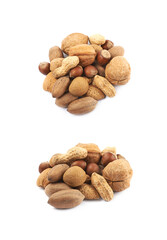 Pile of multiple kind of nuts isolated