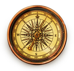 antique compass isolated on white background
