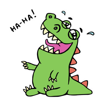 Dinosaur laughs. Vector illustration. Unbridled joy.