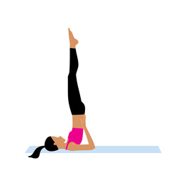 Woman doing shoulder stand exercise. vector illustration